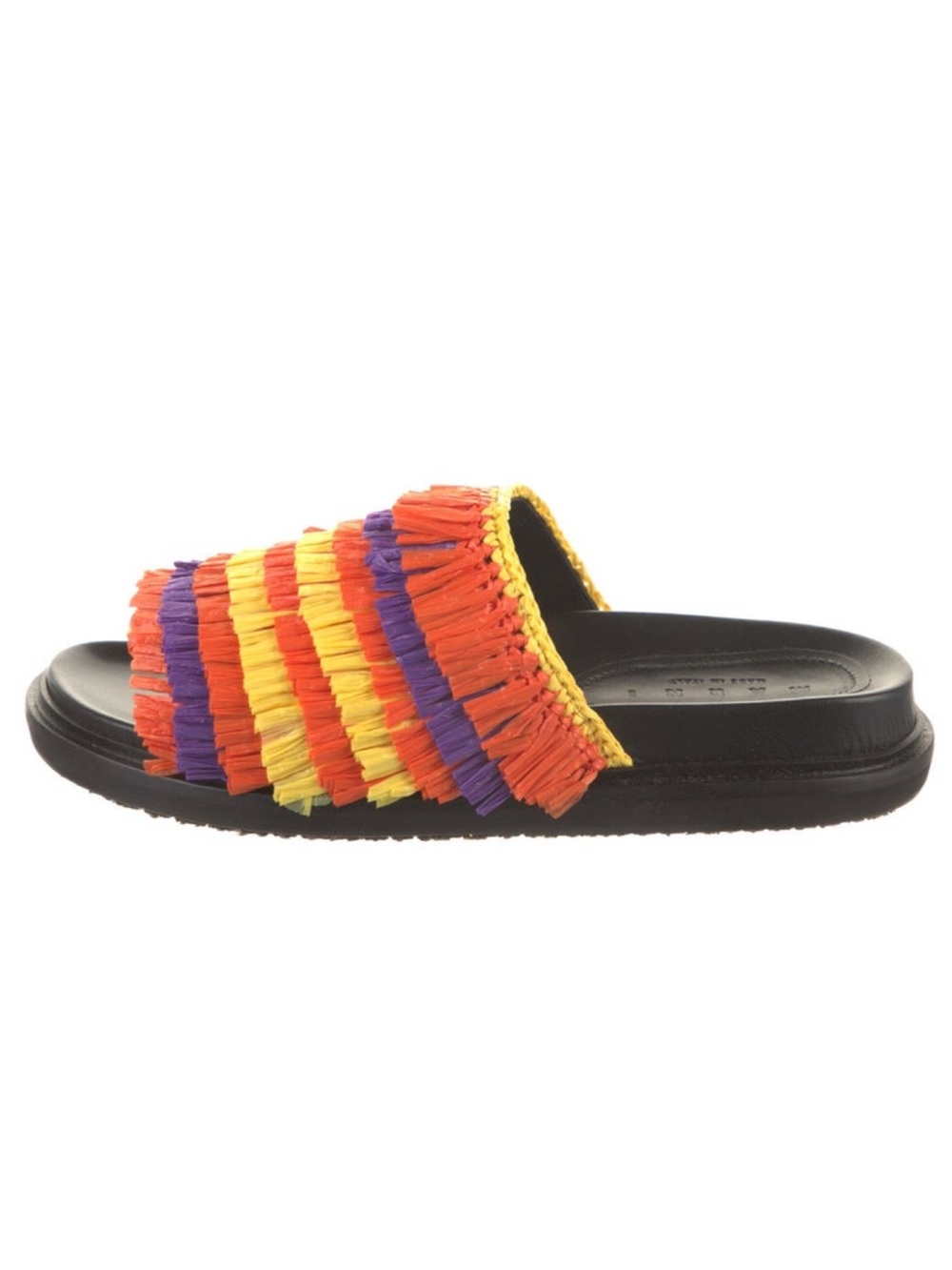 Marni Bold Raffia Fringe Slide in Orange, Yellow & Purple